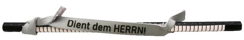 Bleistift "Klaviertastatur" mit Lederschlaufe, Text "Dient dem Herrn!"