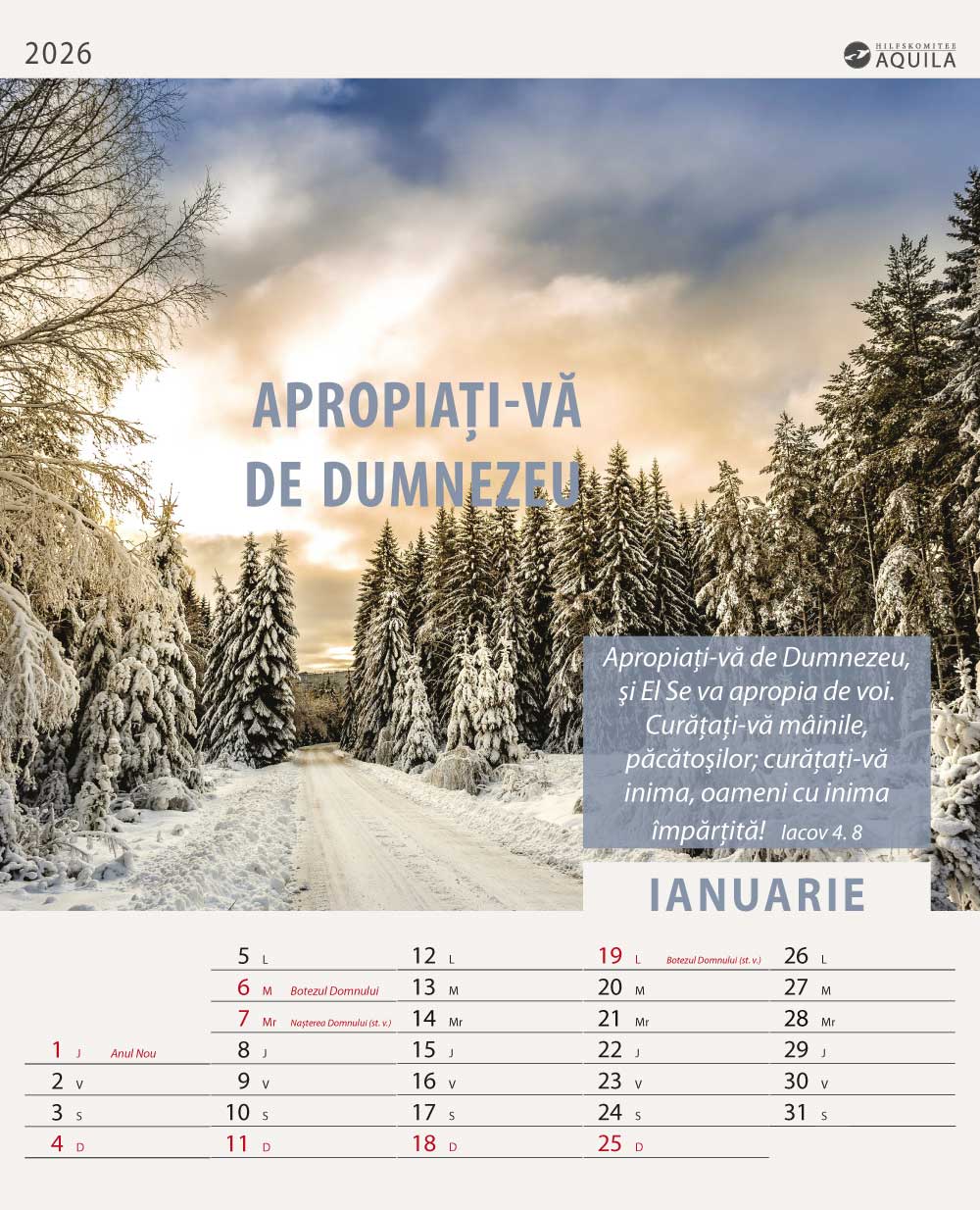 Настенный календарь на 2026 на румынском языке