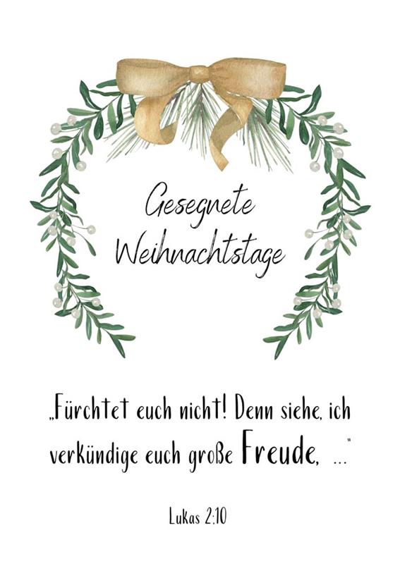 Postkarte "Gesegnete Weihnachtstage" / Lukas 2,10