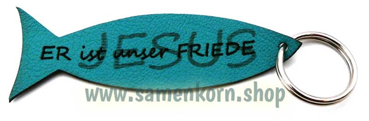 Schlüsselanhänger Echtleder "Fisch", türkis