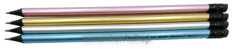 Bleistift mit Radiergummi Metallic "Freut euch..."