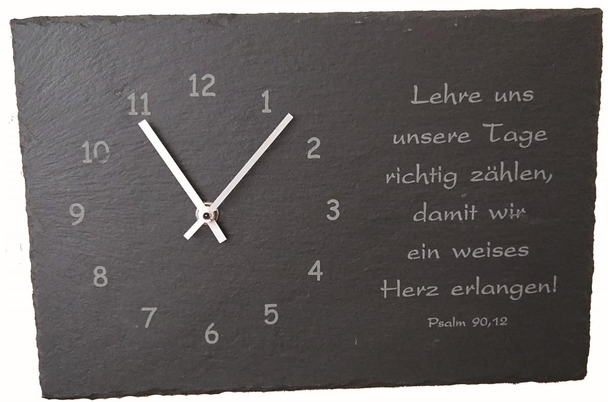 Schiefertafel – Uhr / Psalm 90,12